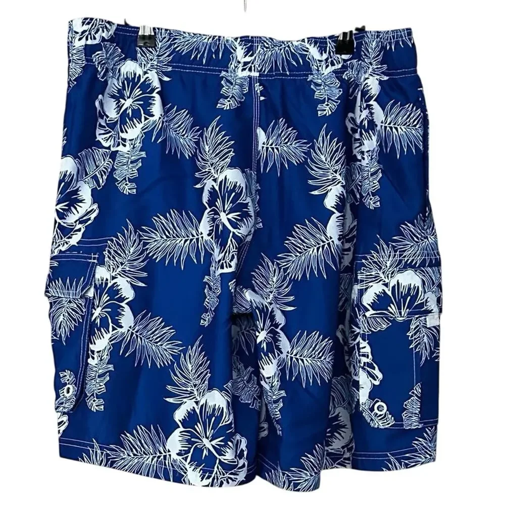 Ocean Pacific OP‎ Mens Size Large Swimming Trunks Blue White Tropical Print - Picture 3 of 8